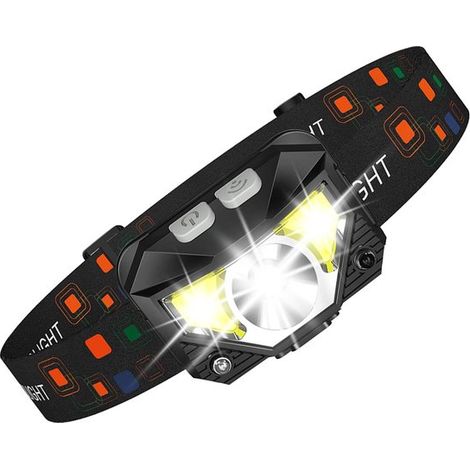 Lampe Frontale - Lumière Blanc et Rouge - Noir - LED Rechargeable avec Détecteur de Mouvement - 8 Modes et Étanche - pour Plein Air et le Travail (1/5)