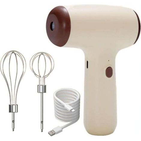 USB-rechargeable cordless electric egg beater with 2 removable beaters, 5 speed settings, for home cooking, lightweight and portable (khaki)