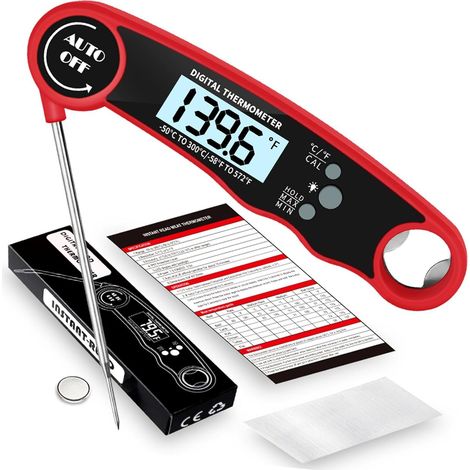 Digitales Sofort-Thermometer – Klappsonde aus Edelstahl, hintergrundbeleuchtetes LCD-Display, wasserdicht (IP67), integrierter Magnet, zum Grillen, für Fleisch, Kochen und Backen (1/5)