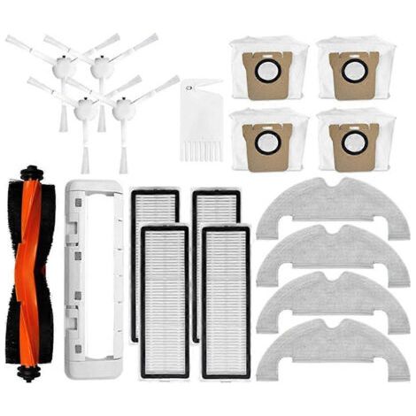 Pièces de rechange pour aspirateur robot Xiaomi X10 : brosse principale, filtre HEPA, lingette et sac à poussière.