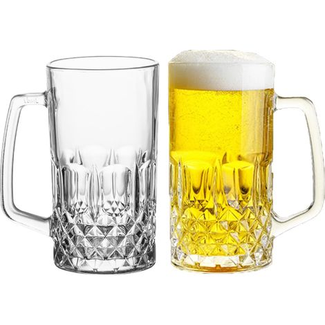 Verres à bière 0,5 litre, chope à bière avec anse, lot de 2, idéale pour les fêtes, bars, restaurants et festivals de la bière. Compatible lave-vaisselle. (1/5)