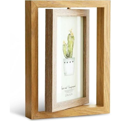 Cadre photo 10x15, cadre rotatif à 360°, cadre double face pour 2 photos, cadre en bois avec vitre en acrylique, idéal pour un mariage, la maison, un cadeau de Noël, une table ou un mur. (1/5)