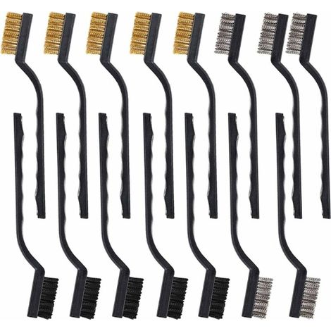 Mini Brosse Métallique Set Acier Inoxydable Laiton Nylon Brosse Métallique Brosse Métallique en Plastique Courbé Outillage à Main Utilisé pour le Nettoyage Soudage Scories et Rouille(15 Pièces (1/5)