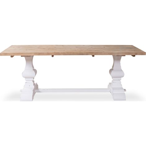 Intensedeco – Table de salle à manger en pin vieilli blanc – Dimensions L220 x P100 x H78 cm – Accueille jusqu'à 8 personnes – Style monastère rustique (1/3)