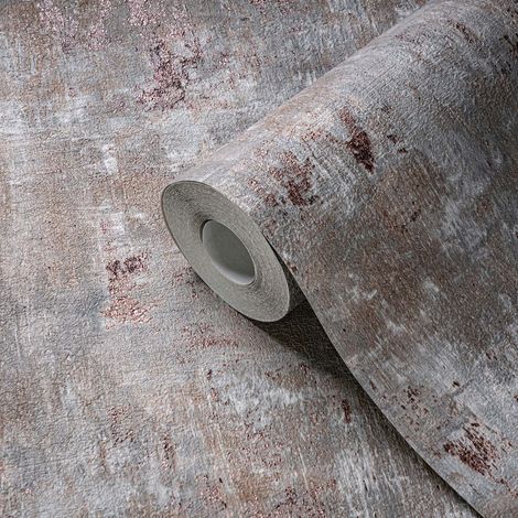 Papier peint moderne gris, argent, cuivre & or Tapisserie aspect béton pour cuisine Papier peint effet métallique idéal couloir (1/4)