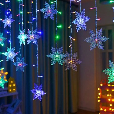 Guirlande Lumineuse Flocon de Neige - LED Étanche Intérieur Extérieur - 8 Modes d'Éclairage - Pour Vitrine Maison Jardin - 1 Pièce (1/4)