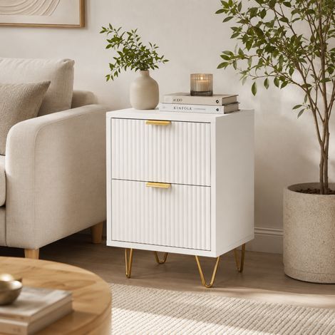 Lot de 2 Table de chevet moderne 40 x 40 x 55, Commode Chambre 40 x 40 x 55, Meuble bas, Armoire Tiroirs, Tour de Rangement, pour Salon, Chambre, Salle à Manger, Blanc (1/5)
