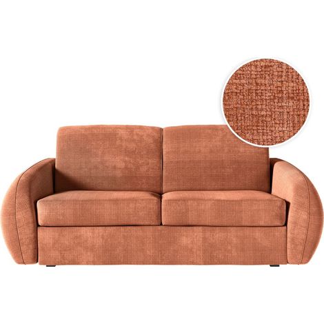 Canapé LOUKA convertible 3 places couchage 160x190cm matelas 17cm tissu chenille terracotta