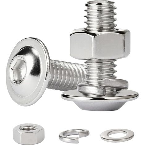 10 Pièces Vis à Tête avec Six Pans Creux M8x20 mm, Boulons à Tête Bombée avec Bride Inox A2 V2A, Jeu de Vis avec Ecrous et Rondelles, Entièrement Filetée (1/5)