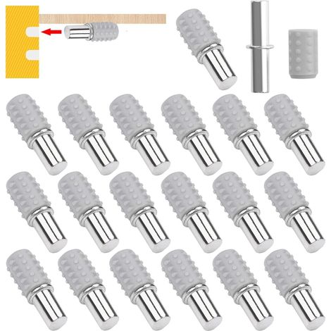 Support Etagere, Taquet Etagere, Taquets pour Étagères, Support Etagere Placard, Lot de 20 Broches de Fixation en Métal Nickelé 5x25 mm avec Manchon en Caoutchouc pour Armoire et Bureau (1/5)