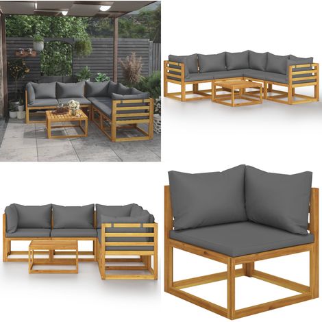 Salon de jardin 6 pcs avec coussin Bois d'acacia solide - Salon De Jardin - Mobilier De Jardin - Meubles De Jardin - Set De Salon De Jardin - Acacia - Home & Living