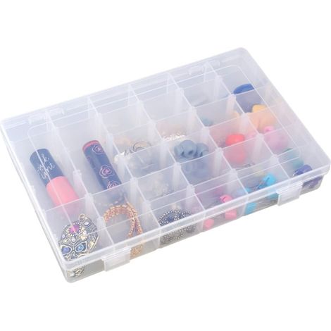 Boîte De Rangement Pour Bijoux Plastique Rigide Transparent à Compartiments Avec Séparateurs Amovibles (1/5)