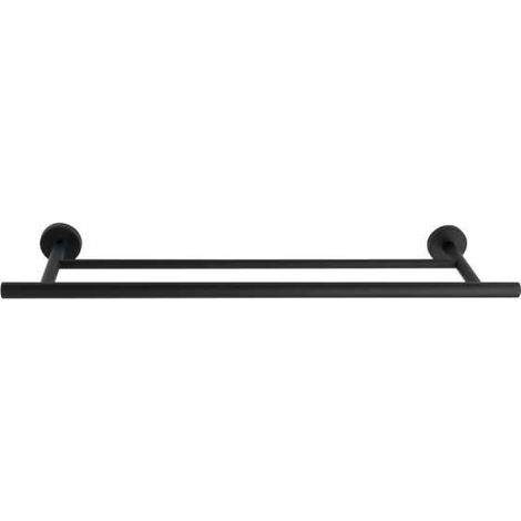 WENKO Portasciugamani da Muro per Bagno Duo Bosio Black, Barra Portasciugamani, fissaggio a muro incluso, acciaio inossidabile, 60x5,5x14 cm, nero opaco (1/5)