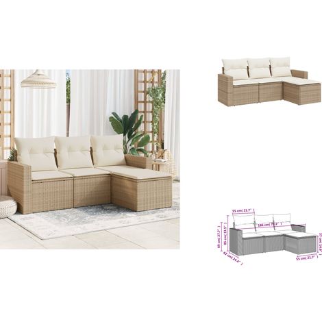 Salon de jardin avec coussins 4 pcs beige résine tressée - Ensemble Salon De Jardin - Canapé Extérieur - Meuble De Jardin - Résine Tressée - Mobilier De Jardin (1/3)