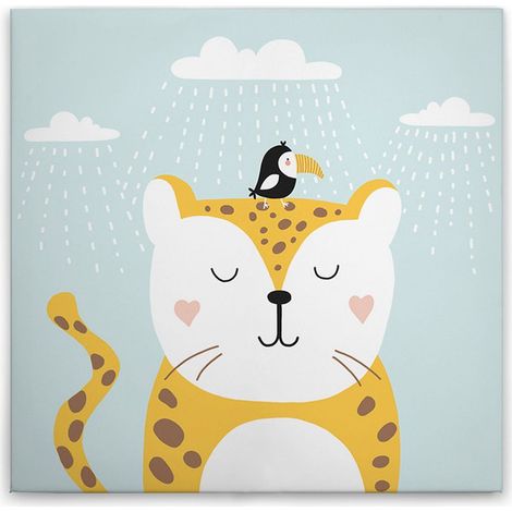 Leinwandbild Katze Kinderzimmer M1-No.50637 - Kunstdruck auf Leinwand in Blau Gelb - Wandbild 30 x 30 cm (1/5)
