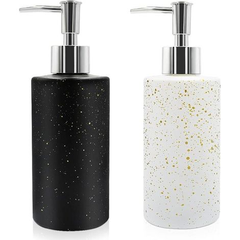 2 Pack 350ml Glass Soap Dispenser with Pump, Refillable Soap Dispenser for Bathroom, Kitchen, Countertop, Tableware
