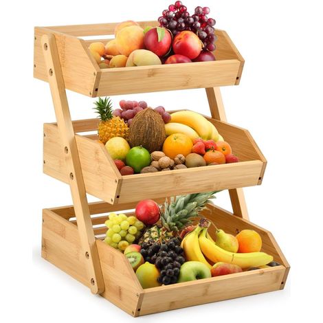 Bambus-Obstkorb, 3-stöckiger Obstkorb, 3-stöckiger Bambus-Obstkorb, 3-stöckiger Gemüseaufbewahrungshalter, 3-stöckiger Obstkorb (1/5)