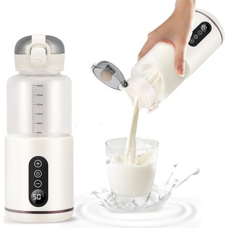 Scaldabiberon portatile, scaldabiberon da auto senza fili da 300 ml, temperatura regolabile da 37°C a 55°C, riscaldamento rapido e controllo preciso della temperatura, ricaricabile tramite USB. (1/5)