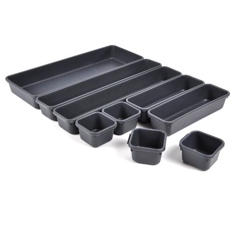 Lot de 9 organiseurs de tiroirs en plastique Gris (1/5)