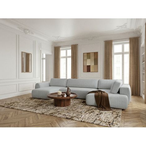 BOBOCHIC - Canapé panoramique convertible coffre DENISE tissu texturé Angle gauche  Gris clair