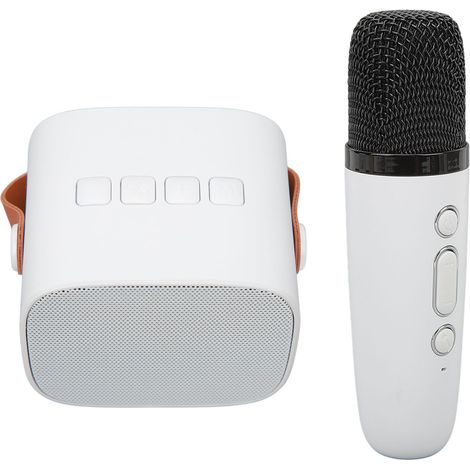 Mini tragbarer kabelloser Bluetooth-Lautsprecher mit Mikrofon für Karaoke, ideal für Hauspartys und Geburtstage (weiß). (1/4)