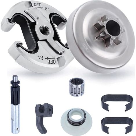 Pignon et Embrayage pour Husqvarna 345 445 340 450, Pignon de Chaîne .325'' pas 6 dents + Tambour d'embrayage + Roulement Pièces de Rechange Tronçonneuse Accessoire Kit 8 en 1 (1/5)