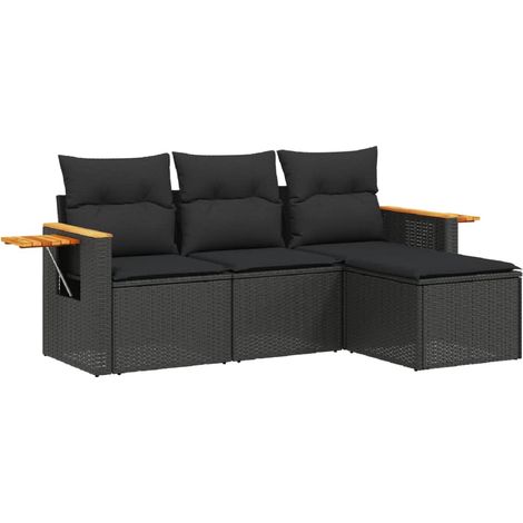 Maison Exclusive - Set Divani da Giardino 4 pz con Cuscini Nero in Polyrattan