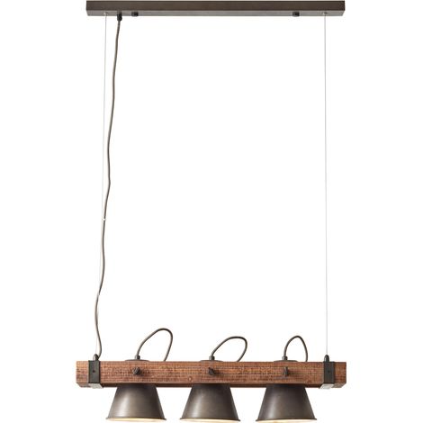 BRILLIANT lampe Plow suspension 3 lampe noir acier / bois  3x A60, E27, 10W, adapté aux lampes standard (non incluses)  Échelle A ++ à E  Têtes pivotantes (1/5)