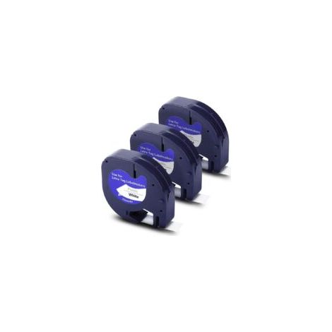 Cinta de etiquetas de repuesto compatible con recambios DYMO LetraTag 91330. Impresión en negro sobre papel blanco. Cinta autoadhesiva de 12 mm x 4 m (1/2 x 13'), paquete de 3 unidades en plástico. - 