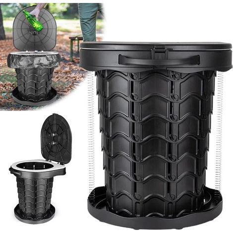 Inodoro portátil plegable para camping, Inodoro para coche, Capacidad de carga 150 kg, Con tapa, 30,5 x 34,5 x 28 cm, Negro (1/5)