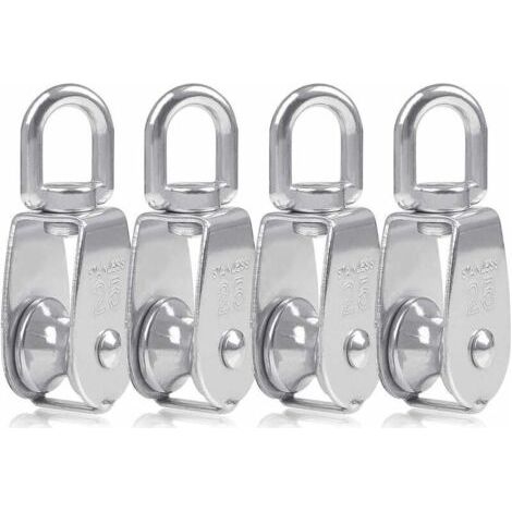 Poulie 4 pièces poulie M25 pour Cordes poulie en Acier Inoxydable Blocs coquilles Rouleau de poulie pour Cordes capacité de Charge d'utilisation intérieure et extérieure 150 kg 8.532cm (Argent) (1/4)