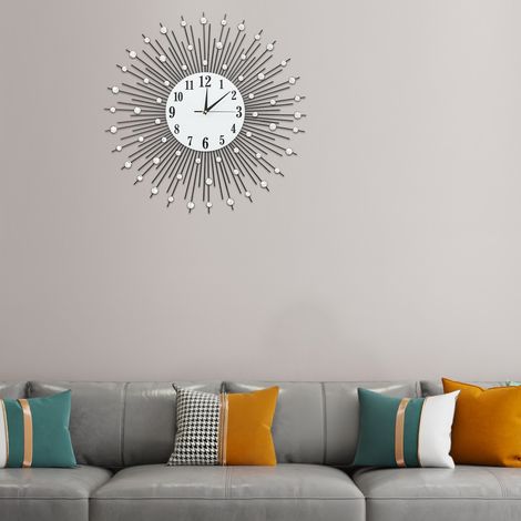 【Maison connectée】Horloge Murale Art Déco Géante 60 cm, Moderne Nordic Décoration, Métal Noir avec Décor de Perles Acryliques, Silencieuse, pour Salon, Chambre et Bureau (1/5)