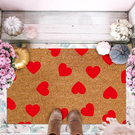 Tapis de porte robuste en fibre de coco EQWLJWE pour la Saint-Valentin, avec envers antidérapant en vinyle, tapis de bienvenue pour l'entrée extérieure et le porche, décoration intérieure, 40 x 60 cm (1/5)