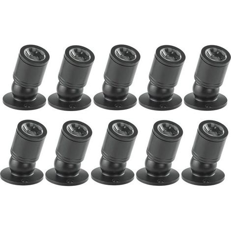 Mini spot LED encastré 1W – lot de 10, noir, blanc chaud, bras orientable à 360°, transformateur inclus (1/5)