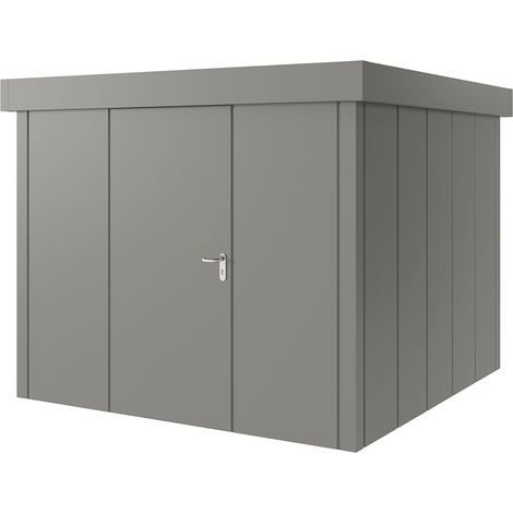 Hörmann Metall-Gerätehaus "Juno" mit Flachdach, JFD10 - Design, 262 x 262 cm (B x T), graualuminium, 1-flüglige Tür, Anschlag links (1/5)