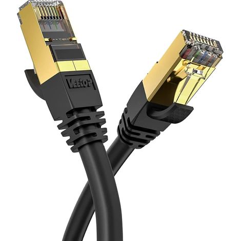 Câble Ethernet Cat 8 - 2m - Cuivre Blindé S/FTP - 40Gbps 2000MHz - Pour Routeur PS5 Xbox TV - Noir (1/5)