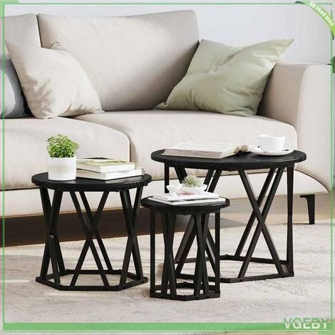 Table d'appoint empilable - 3 pcs - Chêne noir - Bois d'ingénierie et acier - Design moderne (1/5)