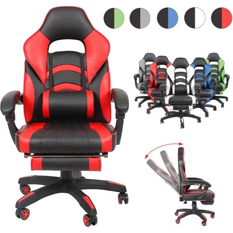 Gaming Stuhl Bürostuhl Racing Stuhl Chefsessel - Schreibtischstuhl Drehstuhl mit Schalensitz und Sportsitz - PC Stuhl Schwarz/Blau (1/5)