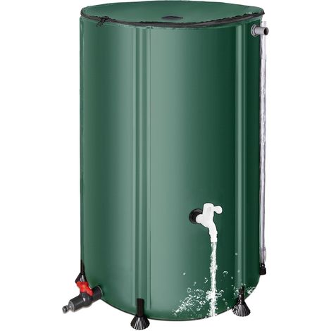 Regentonnen zum Sammeln von Regenwasser aus der Dachrinne – Faltbares Regenwassersammelsystem mit Filter, zwei Wasserhähnen und Überlaufset – 100 Liter – Grün (1/4)