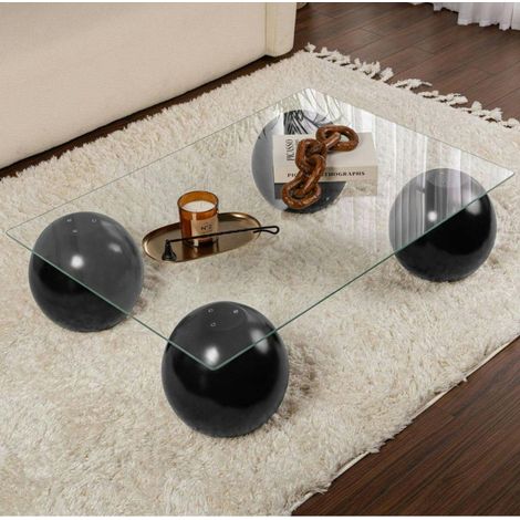 Table basse verre rectangulaire - 4 pieds boules noirs KOCHI (1/5)