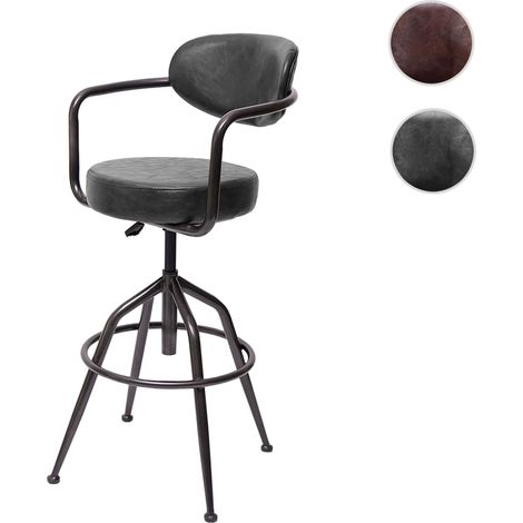 Tabouret de bar HWC-H10f, pour comptoir, réglable en hauteur, design industriel, faux daim - vintage gris (1/5)