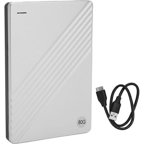 Disque dur externe ultra-fin 2,5 pouces USB 3.0 en alliage d'aluminium, plug and play, 80 Go argenté pour ordinateur TV téléphone (1/5)