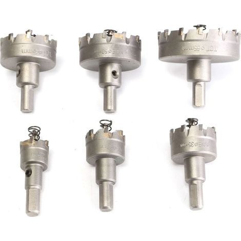 Scie trépan en acier inoxydable 6PC—22-65mm, scie trépan en carbure, foret à aléser pour métal en plaque d'aluminiumdurable (1/4)