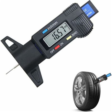 Jauge de profondeur de pneu (noir), jauge de profondeur de bande de roulement numérique, jauge de bande de roulement avec écran LCD, 0-25 mm (1/5)