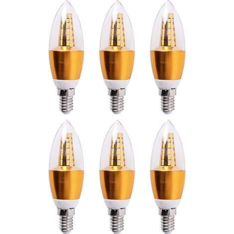Ampoules LED E14 à culot candélabre 5W, pour ventilateur de plafond, salle à manger, décoration intérieure, blanc chaud 3000K, lot de 6 (1/5)
