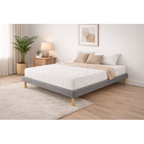Ensemble Sommier Tapissier et Matelas 120x190 cm - Couleur : Gris - Sommier Déhoussable avec Pieds 20 cm et Lattes Multiplis - Matelas Soutien Très Ferme Haute Densité - (1/5)