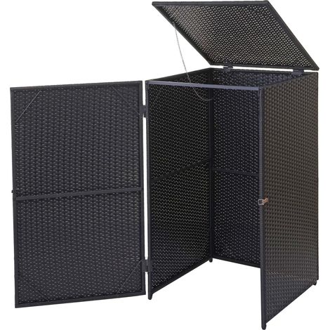 Mendler – Cache-poubelle en polyrotin 2x120l – Dimensions 110x65x66cm – Accès facile avec abattant et porte – Résistant aux intempéries (1/5)
