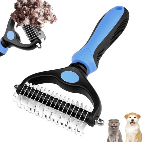 Spazzola per cani e gatti in acciaio inox, spazzola per cani a doppia faccia 17+9 denti, spazzola per cani che rimuove nodi e sottopelo, manico con foro per appendere, per cani e gatti. (1/5)