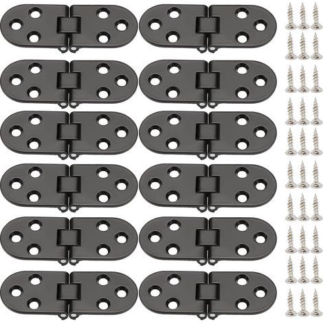 Lot de 12 charnières pliables en alliage de zinc à 80 degrés pour table pliante, armoire, porte de placard, meubles (noir) (1/5)