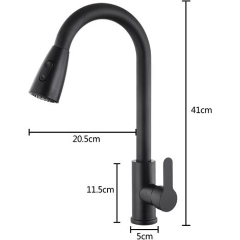 Grifo extraíble para fregadero de cocina en acero inoxidable negro, telescópico, giratorio, con agua caliente y fría. (1/3)